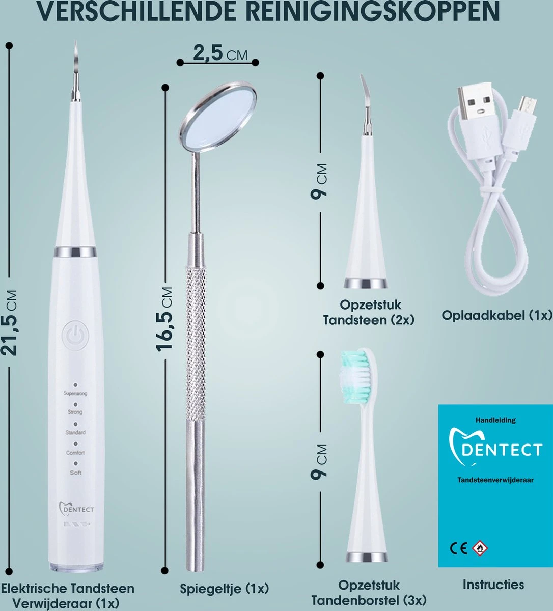 Merkloos Tandsteen Verwijderaar Elektrisch – Tandenborstel Opzetstukken - Tandarts Spiegel - 5 Standen -Wit 9 Merkloos Tandsteen Verwijderaar Elektrisch – Tandenborstel Opzetstukken - Tandarts Spiegel - 5 Standen -Wit - Afbeelding 9