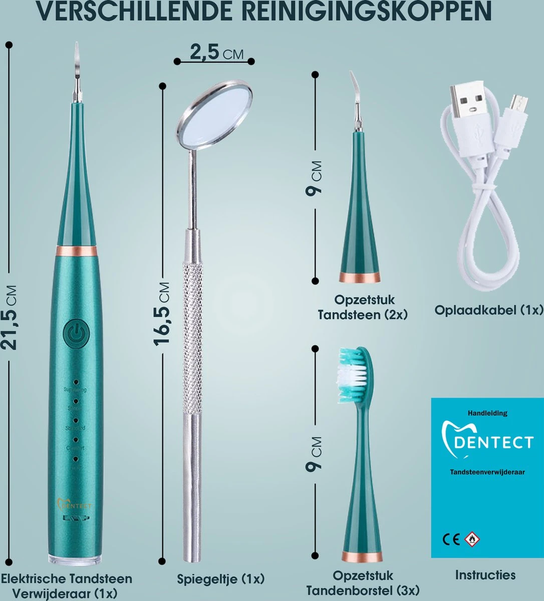 Merkloos Tandsteen Verwijderaar Elektrisch Dentect – Tandenborstel Opzetstukken - Tandarts Spiegel - 5 Standen - Groen 8 Merkloos Tandsteen Verwijderaar Elektrisch Dentect – Tandenborstel Opzetstukken - Tandarts Spiegel - 5 Standen - Groen - Afbeelding 8