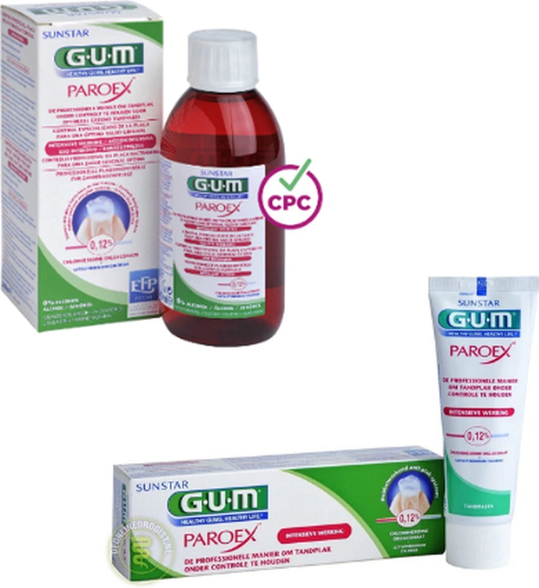 GUM® GUM Paroex 0.12% Chloorhexidine Mondspoeling + Tandpasta 1 GUM® GUM Paroex 0.12% Chloorhexidine Mondspoeling + Tandpasta