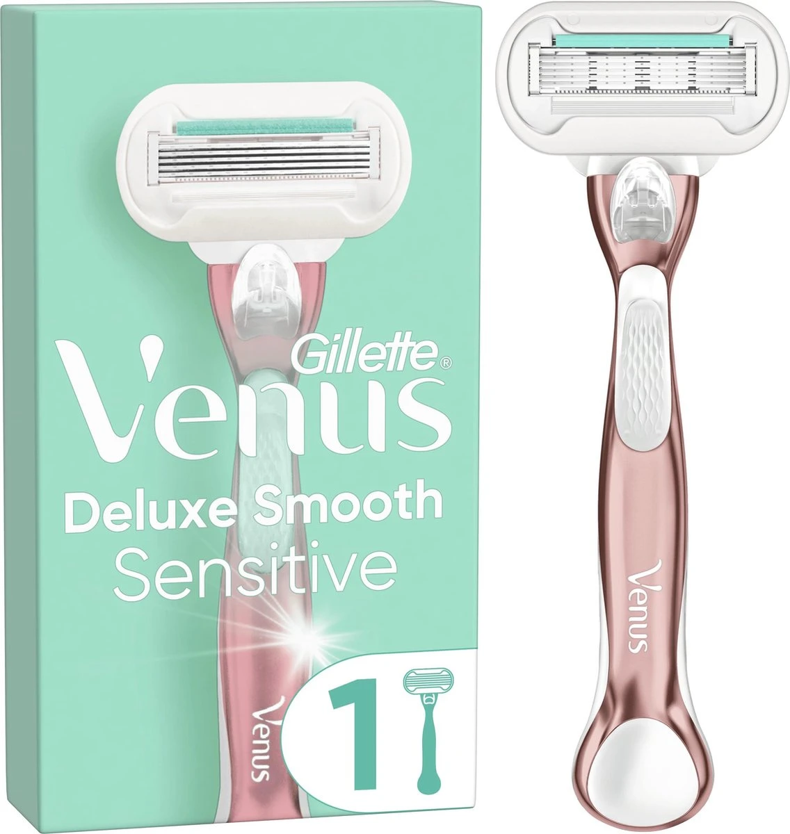 Gillette Venus Deluxe Smooth Sensitive RoseGold Scheersysteem Voor Vrouwen - Scheermes 1 Gillette Venus Deluxe Smooth Sensitive RoseGold Scheersysteem Voor Vrouwen - Scheermes
