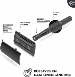 Bamboozy Safety Razor RVS + 20 Scheermesjes Mat Zwart Unisex Mannen Vrouwen Double Edge Single Blade Zero Waste Duurzaam Scheren -Verzorgingsproducten 1166x1200 3