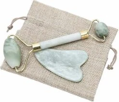 Merkloos Comize Jade Roller Gezichtsmassage Roller - Met Gua Sha Schraper - Groen