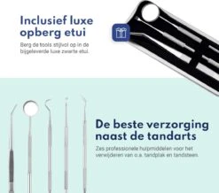 Tandarts Setje - Professioneel - Tandsteen Verwijderaar – Mondspiegel – Tandartshaakje – Tandsteenhaakje - Gebitsverzorging – Inclusief Luxe Etui - 6-delig - RVS -Verzorgingsproducten 1200x1057