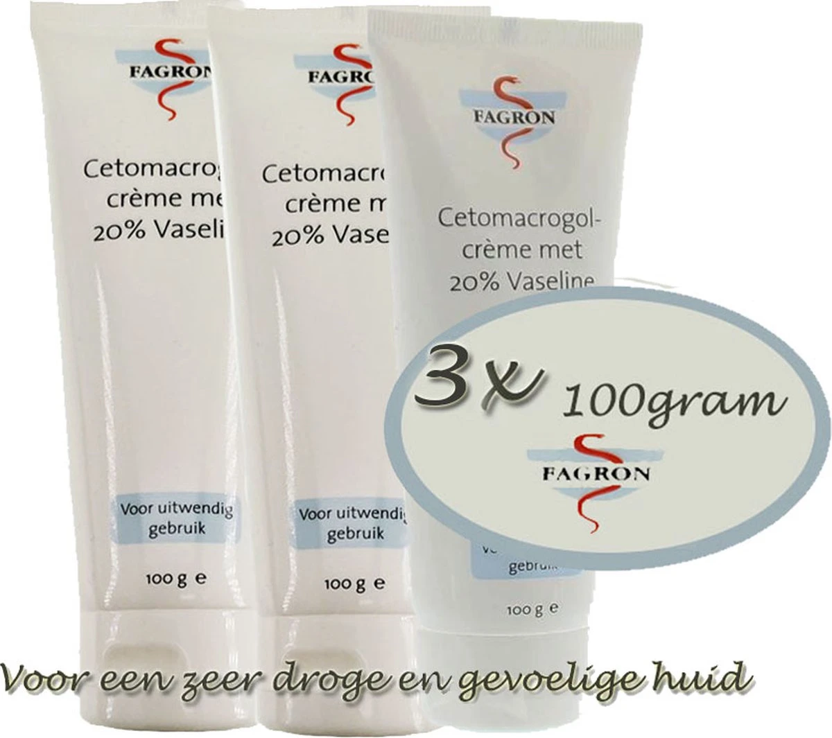 -Fagron- Cetomacrogolcrème Met 20 % Vaseline - Bij Droge Huid - 3x 100gram 1 -Fagron- Cetomacrogolcrème Met 20 % Vaseline - Bij Droge Huid - 3x 100gram