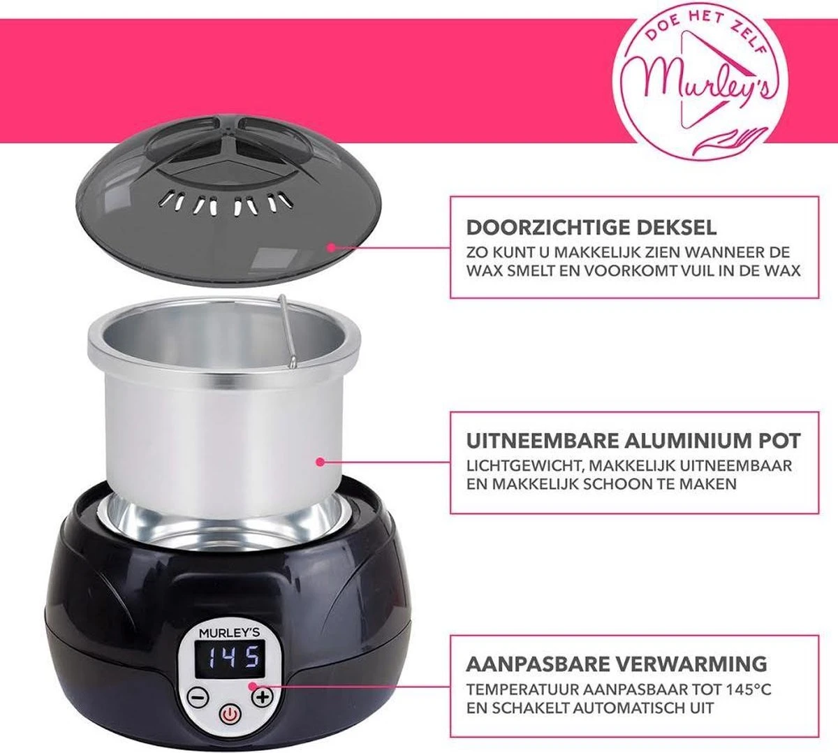 MURLEY'S Wax Apparaat Ontharing Set Incl. 500 Gram Waxbonen, Pre En Afterspray En 30 Houten Spatels Voor Lichaam En Gezicht. 3 MURLEY'S Wax Apparaat Ontharing Set Incl. 500 Gram Waxbonen, Pre En Afterspray En 30 Houten Spatels Voor Lichaam En Gezicht. - Afbeelding 3