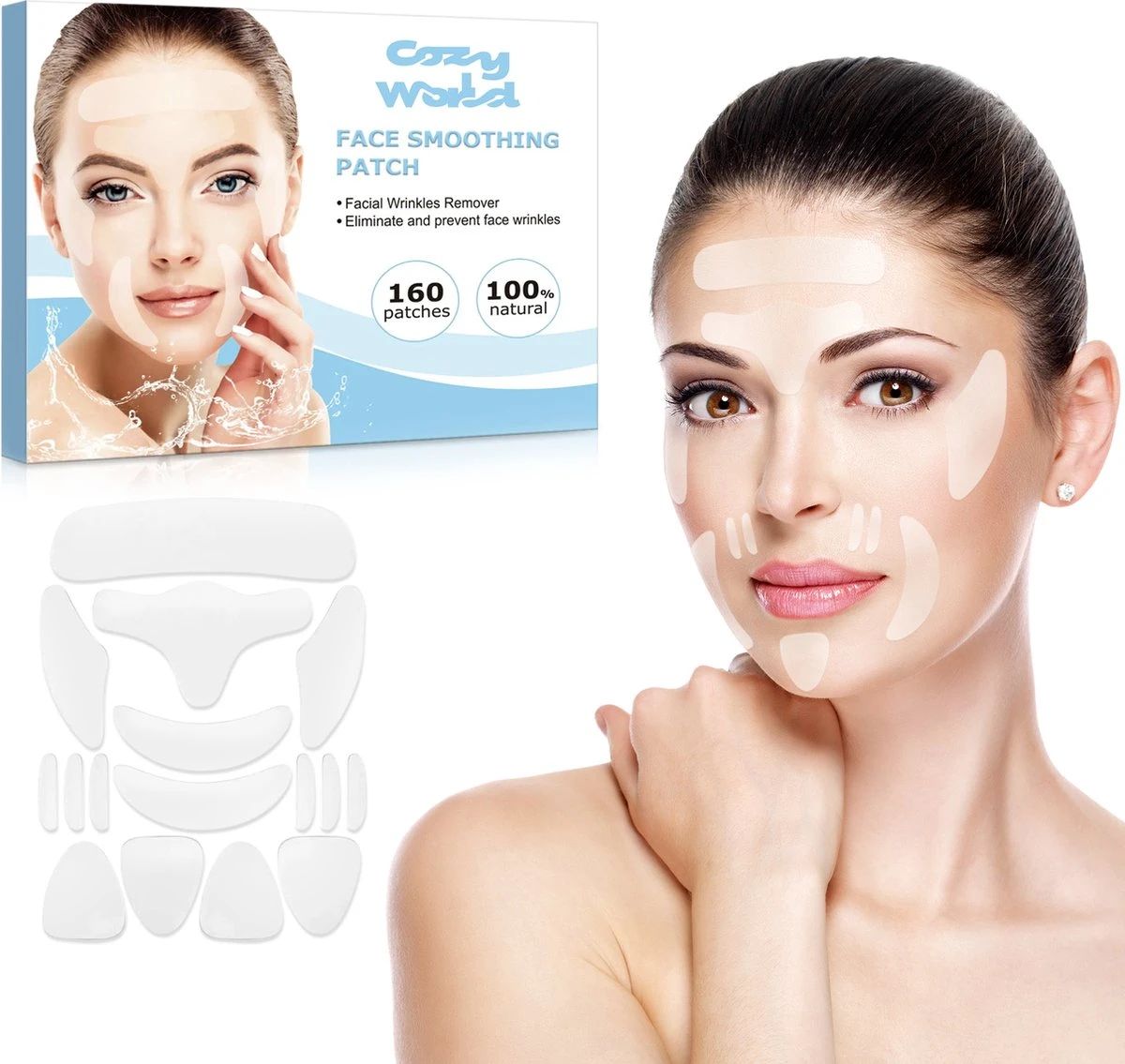 Cozy World - Anti Rimpel Pads - 160 Delig - 10 Sets Van 16 Patches - Siliconen - Gezicht Stretcher - Anti Aging - Eye Patch - Wallen - Botox Alternatief 1 Cozy World - Anti Rimpel Pads - 160 Delig - 10 Sets Van 16 Patches - Siliconen - Gezicht Stretcher - Anti Aging - Eye Patch - Wallen - Botox Alternatief