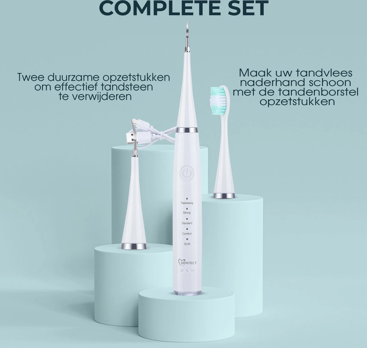 Merkloos Tandsteen Verwijderaar Elektrisch – Tandenborstel Opzetstukken - Tandarts Spiegel - 5 Standen -Wit 3 Merkloos Tandsteen Verwijderaar Elektrisch – Tandenborstel Opzetstukken - Tandarts Spiegel - 5 Standen -Wit - Afbeelding 3