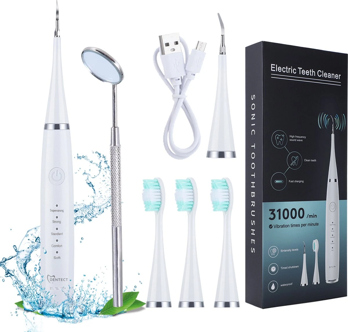 Merkloos Tandsteen Verwijderaar Elektrisch – Tandenborstel Opzetstukken - Tandarts Spiegel - 5 Standen -Wit 1 Merkloos Tandsteen Verwijderaar Elektrisch – Tandenborstel Opzetstukken - Tandarts Spiegel - 5 Standen -Wit