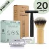 Safety Razor Starterkit Aluminium Voor Mannen En Vrouwen Glossy Black - 20 Mesjes - Scheerkwast - Scheerzeep - Scheren Starterset