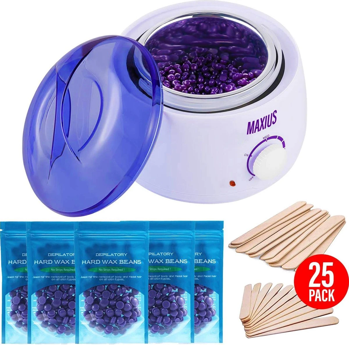 Maxius - Wax Ontharen - 500 Gr Wax Beans - 25 Spatels - Complete Set - Wit 1 Maxius - Wax Ontharen - 500 Gr Wax Beans - 25 Spatels - Complete Set - Wit