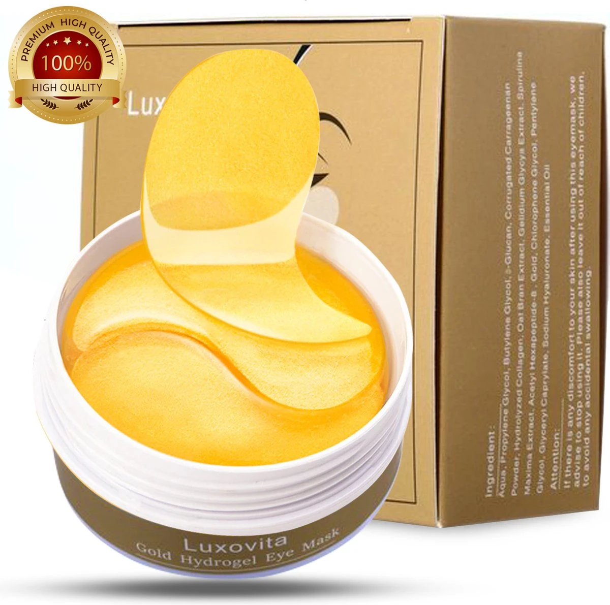 Collageen Oogmasker Luxovita - Wallen Wegwerken/Donkere Kringen/Rimpels - Hydraterend - 24k Goud Oog Masker - Eye Pads - Gel Oogmaskers - 60 Stuks 7 Collageen Oogmasker Luxovita - Wallen Wegwerken/Donkere Kringen/Rimpels - Hydraterend - 24k Goud Oog Masker - Eye Pads - Gel Oogmaskers - 60 Stuks - Afbeelding 7