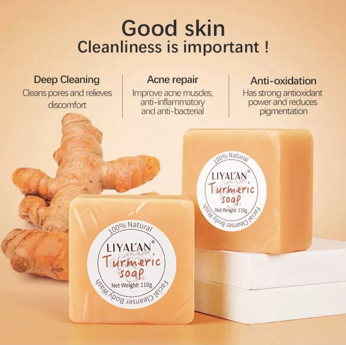 LIYALAN | Turmeric Soap | Kurkuma Zeep | 100% Natuurlijk | Gezichtsreiniging | Lichaamsreiniging | Body Wash | Handzeep | Douchezeep 3 LIYALAN | Turmeric Soap | Kurkuma Zeep | 100% Natuurlijk | Gezichtsreiniging | Lichaamsreiniging | Body Wash | Handzeep | Douchezeep - Afbeelding 3