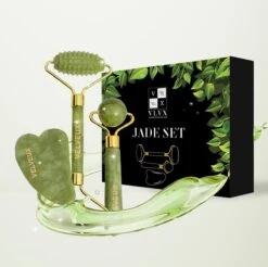 Velveux Gua Sha Jade Steen Gezichtsroller 4 Delige Set Cadeau Voor Vrouw - Geschenkset Vrouwen - Jade Roller - Gezichtsmassage - Valentijnsdag Cadeau