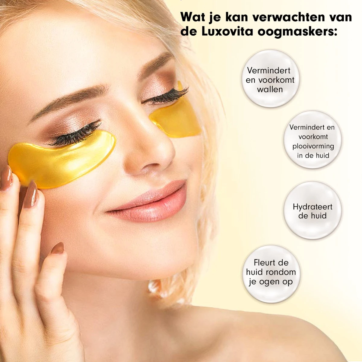 Collageen Oogmasker Luxovita - Wallen Wegwerken/Donkere Kringen/Rimpels - Hydraterend - 24k Goud Oog Masker - Eye Pads - Gel Oogmaskers - 60 Stuks 3 Collageen Oogmasker Luxovita - Wallen Wegwerken/Donkere Kringen/Rimpels - Hydraterend - 24k Goud Oog Masker - Eye Pads - Gel Oogmaskers - 60 Stuks - Afbeelding 3