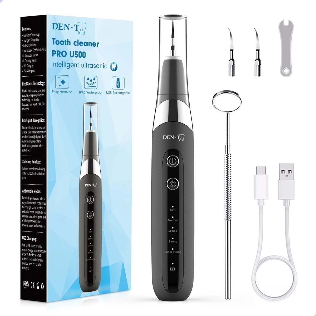 DEN-T® PRO U500 - Elektrische Sonische Tandsteen Verwijderaar - Zwart 1 DEN-T® PRO U500 - Elektrische Sonische Tandsteen Verwijderaar - Zwart