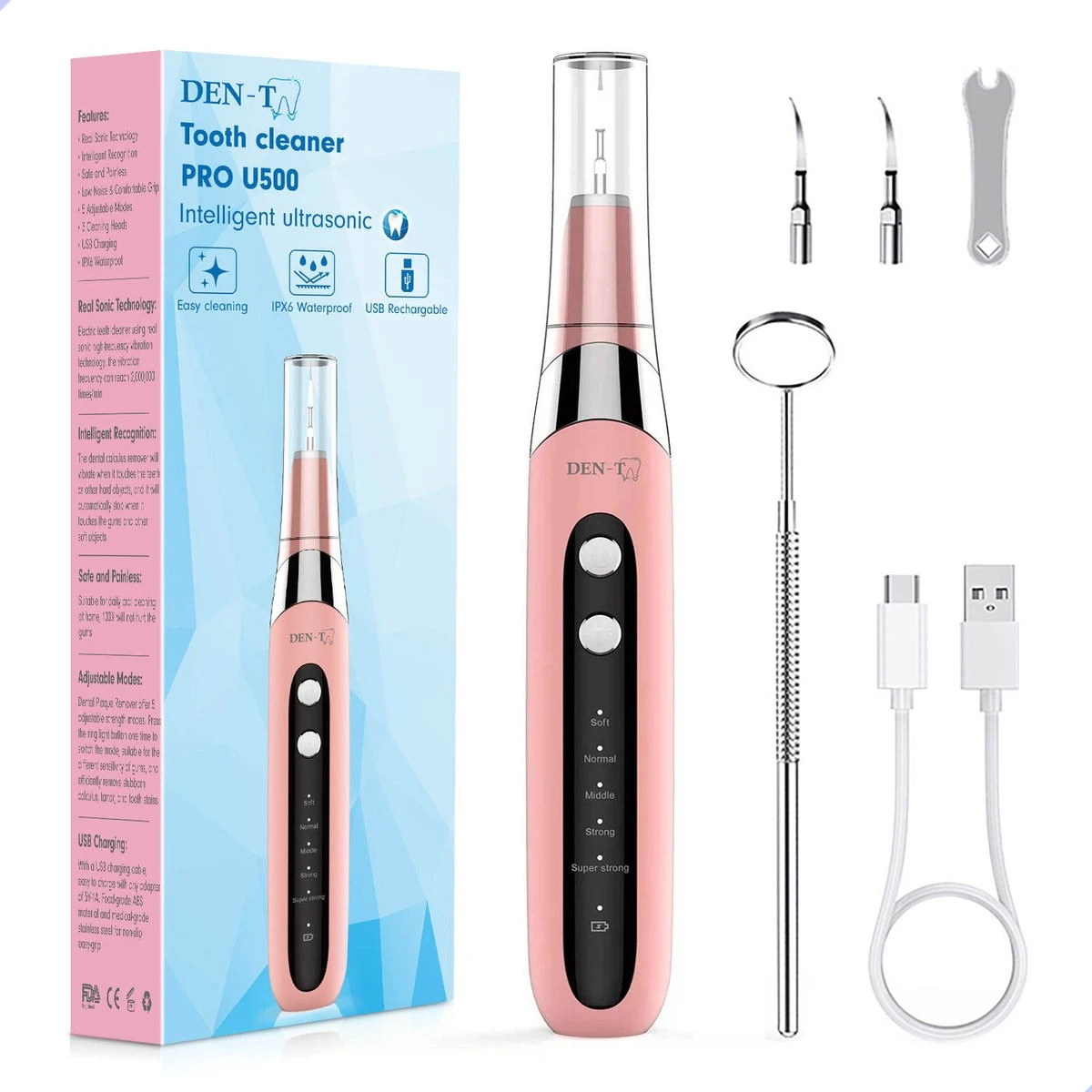 DEN-T® PRO U500 - Elektrische Sonische Tandsteen Verwijderaar - Roze 1 DEN-T® PRO U500 - Elektrische Sonische Tandsteen Verwijderaar - Roze