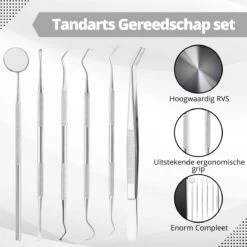 AdroitGoods 7 Delige RVS Tandarts Setje - Incl Haakje En Spiegel - Tandenstokers - Tandplak - Gebit Verzorging Setje -Verzorgingsproducten 1200x1200 1519