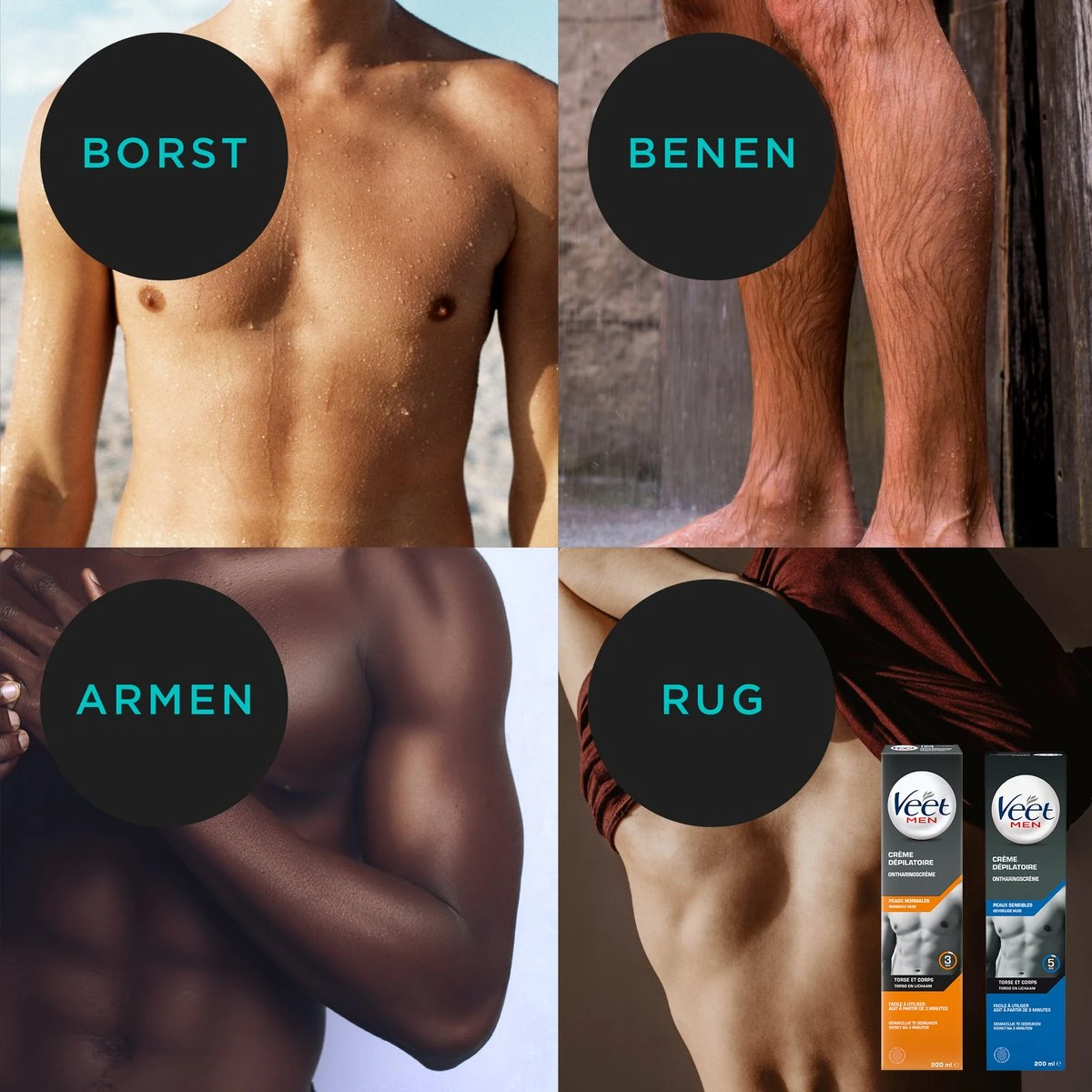 Veet Men - 400ml Ontharingscreme - Normaal 1x200ml - Gevoelig 1x200ml - Voordeelverpakking 5 Veet Men - 400ml Ontharingscreme - Normaal 1x200ml - Gevoelig 1x200ml - Voordeelverpakking - Afbeelding 5