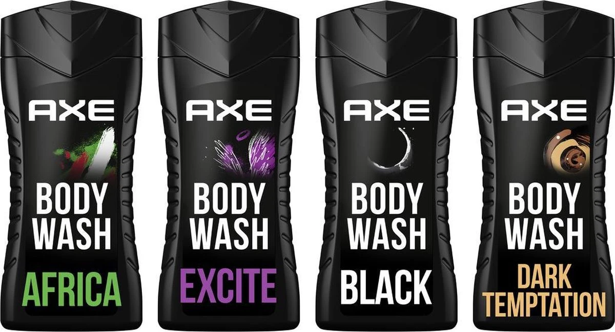 Axe Africa + Black + Dark Temptation + Excite 3-in-1 Douchegels - 4 X 250 Ml - Voordeelverpakking 1 Axe Africa + Black + Dark Temptation + Excite 3-in-1 Douchegels - 4 X 250 Ml - Voordeelverpakking