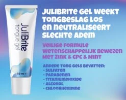 JuliBrite® Tong Gel (50ML) & Tongschraper - Reinigt Witte Tong Aanslag - Tegen Slechte Adem - Met Zink & CPC - Tongreiniger Set - Halitose & Beslagen Tong -Verzorgingsproducten 1200x959 3