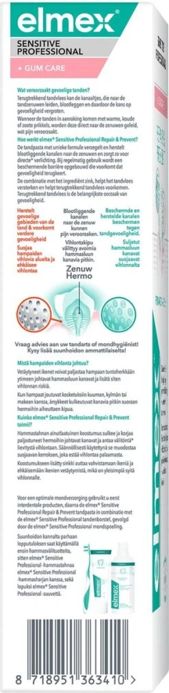 Elmex Sensitive Professional Tandpasta Repair & Prevent 4 X 75 Ml - Voor Gevoelige Tanden - Voordeelverpakking -Verzorgingsproducten 294x1200 2