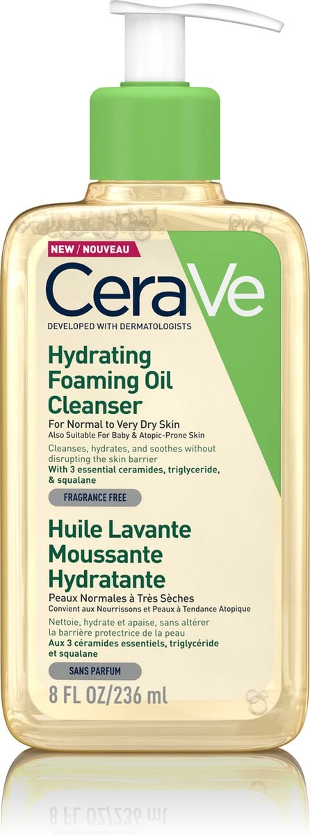 CeraVe - Hydrating Foaming Oil Cleanser - Voor Normale Tot Droge Huid - 236ml 1 CeraVe - Hydrating Foaming Oil Cleanser - Voor Normale Tot Droge Huid - 236ml