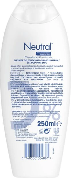 Neutral Sensitive Skin Douchegel - 6 X 250 Ml - Voordeelverpakking -Verzorgingsproducten 481x1200