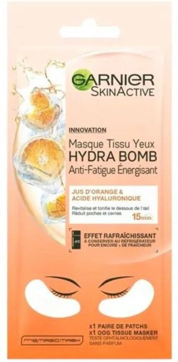 Garnier SkinActive Tissue Oogmasker - 5 Stuks - Sinaasappelsap En Hyaluronzuur - Voordeelverpakking 1 Garnier SkinActive Tissue Oogmasker - 5 Stuks - Sinaasappelsap En Hyaluronzuur - Voordeelverpakking