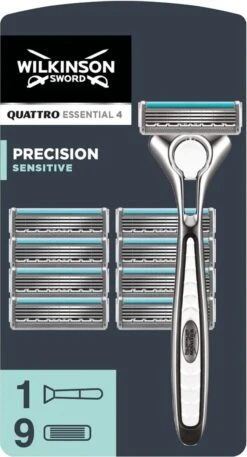 Wilkinson Sword Quattro Titanium Sensitive Scheerapparaat + 9 Scheermessen -Verzorgingsproducten 649x1200 1