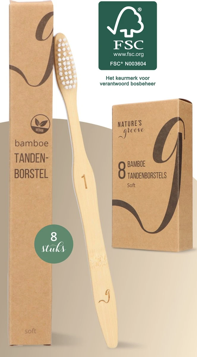 NATURE’S Groove® Bamboe Tandenborstel - Houten Tandenborstel Soft - 8 Stuks - Handmatig 1 NATURE’S Groove® Bamboe Tandenborstel - Houten Tandenborstel Soft - 8 Stuks - Handmatig